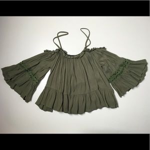 Olive Off the Shoulder Ruffle Top